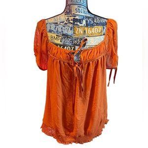 VTG! Y2K LANE Bryant orange peasant top